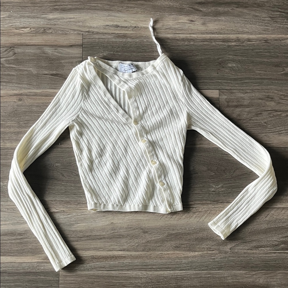 Ivory Ribbed Button-Up Top